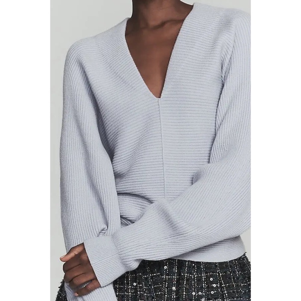 Maeve Anthropologie Periwinkle Blue Ribbed Dolman Sleeve V Neck Sweater Size XXS